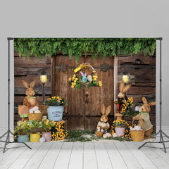 Lofaris Wooden Wall Gate Rabbits Easter Party Backdrop