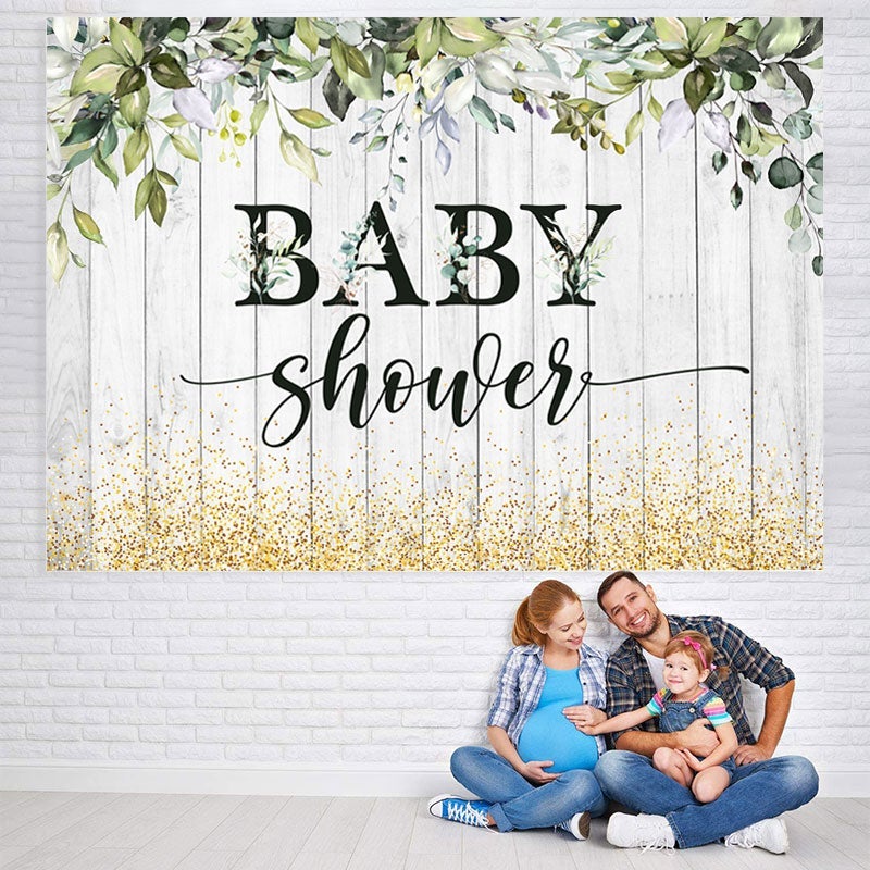 Lofaris Wooden Wihite and Golden Boken Baby Shower Backdrop