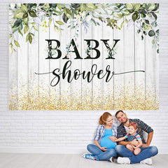 Lofaris Wooden Wihite and Golden Boken Baby Shower Backdrop