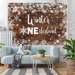 Lofaris Wooden Winter Onederland Snowflake Birthday Backdrop