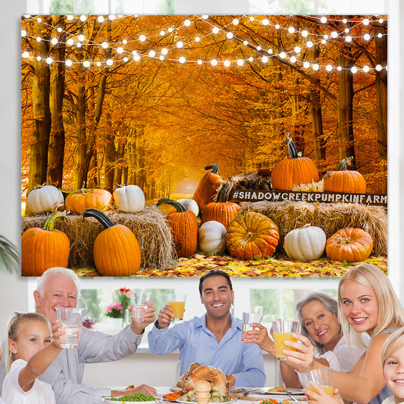 Lofaris Yellow and White Pumpkin Fallen Leaves Autumn Backdrop