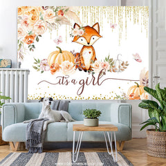Lofaris Yellow Autumn Pumpkin Its A Girl Baby Shower Backdrop