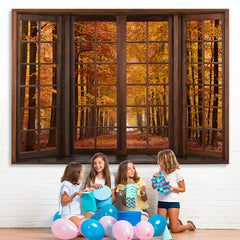 Lofaris Yellow autumn scenery wood Windows deciduous Backdrop
