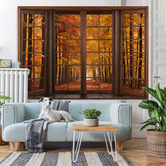 Lofaris Yellow autumn scenery wood Windows deciduous Backdrop