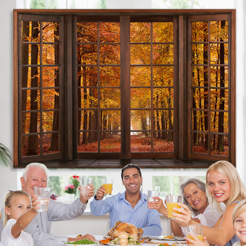 Lofaris Yellow autumn scenery wood Windows deciduous Backdrop