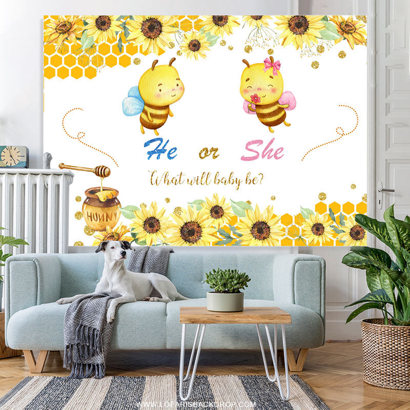 Lofaris Yellow Bee And Sunflower Theme Baby Shower Backdrop