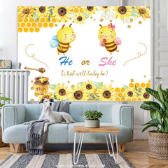 Lofaris Yellow Bee And Sunflower Theme Baby Shower Backdrop
