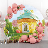 Lofaris Yellow Cupcake House Forest Circle Birthday Backdrop