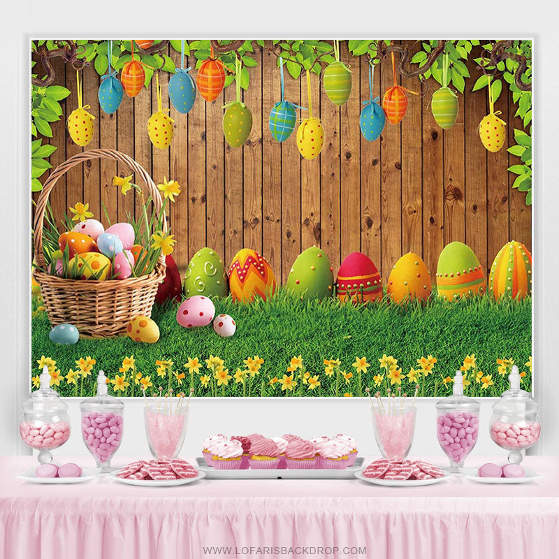 Lofaris Yellow Floral Easter Eggs Glass Backdrop For Party