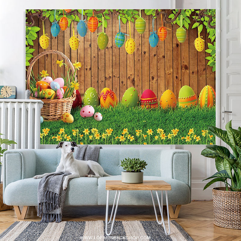 Lofaris Yellow Floral Easter Eggs Glass Backdrop For Party