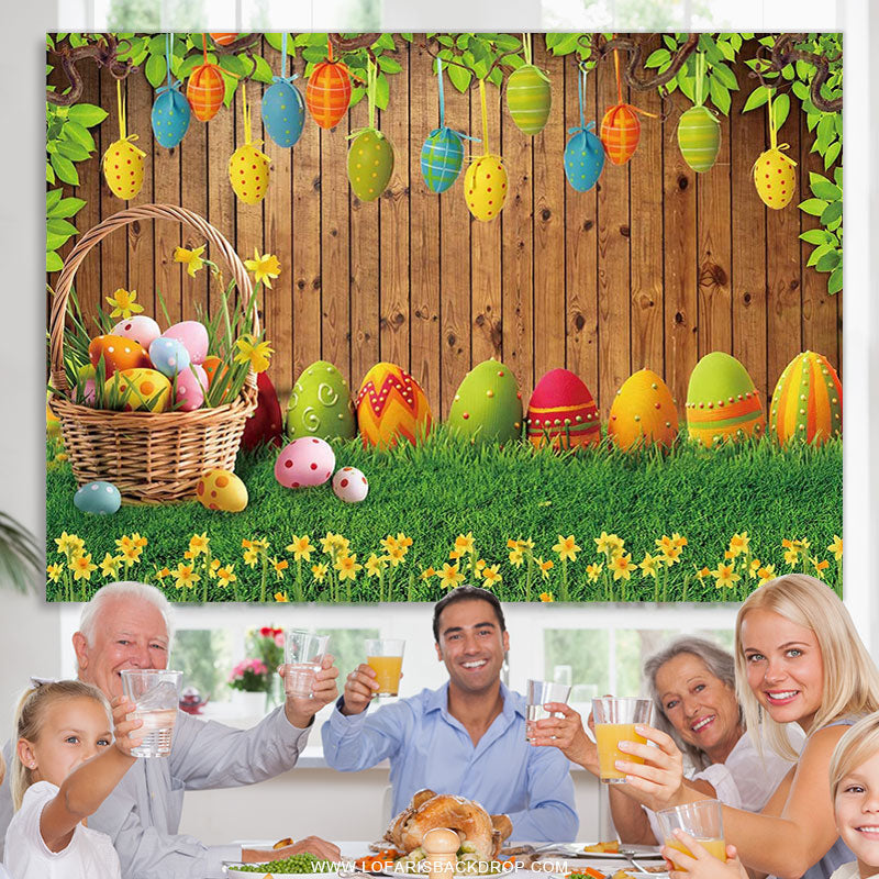 Lofaris Yellow Floral Easter Eggs Glass Backdrop For Party