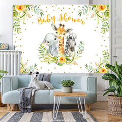 Lofaris Yellow Floral Green Leaf Animals Baby Shower Backdrop