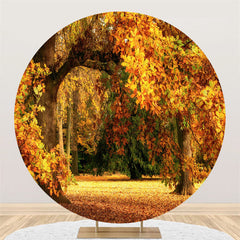 Lofaris Yellow Leaf Grass Happy Birthday Round Backdrop For Party
