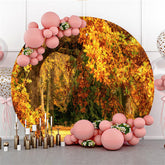 Lofaris Yellow Leaf Grass Happy Birthday Round Backdrop For Party
