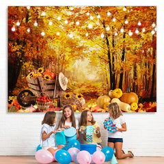 Lofaris Yellow Leaves Forest Lights Pumpkin Backdrop for Party