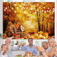 Lofaris Yellow Leaves Forest Lights Pumpkin Backdrop for Party
