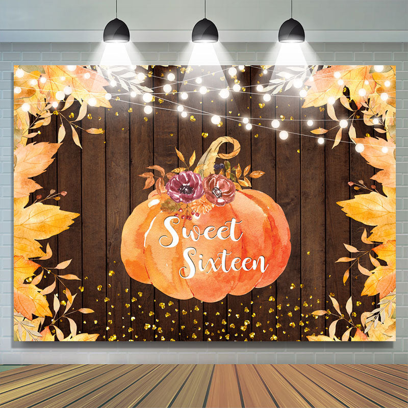 Lofaris Yellow Leaves Pumpkin Board Photo Backdrop for Sixteen Birthday