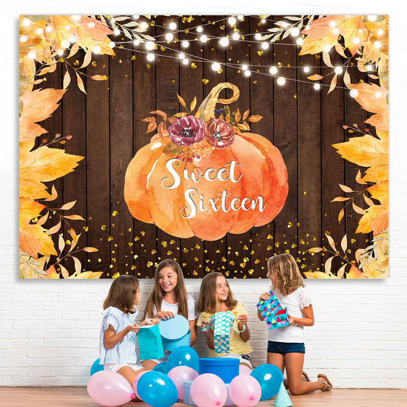 Lofaris Yellow Leaves Pumpkin Board Photo Backdrop for Sixteen Birthday