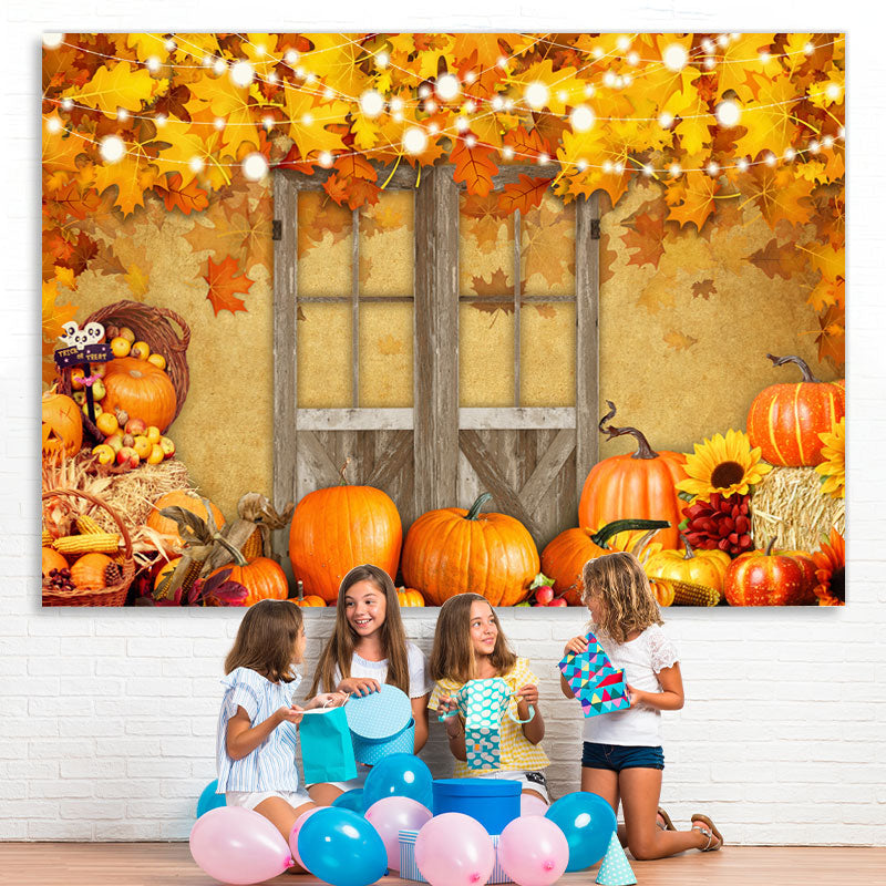Lofaris Yellow Maples Pumpkin And Door Backdrop For Autumn