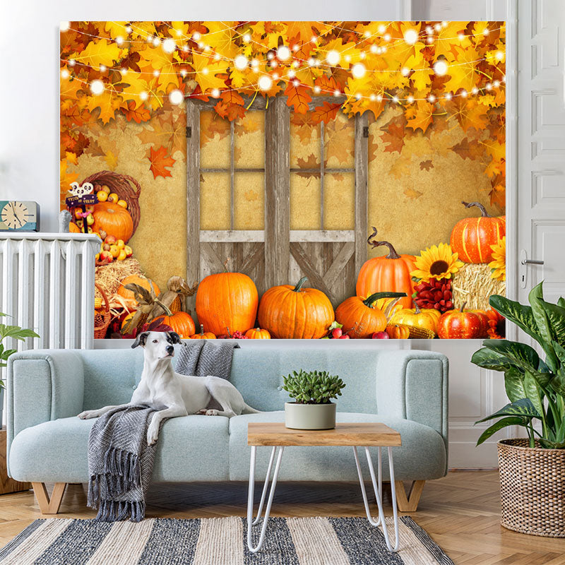 Lofaris Yellow Maples Pumpkin And Door Backdrop For Autumn