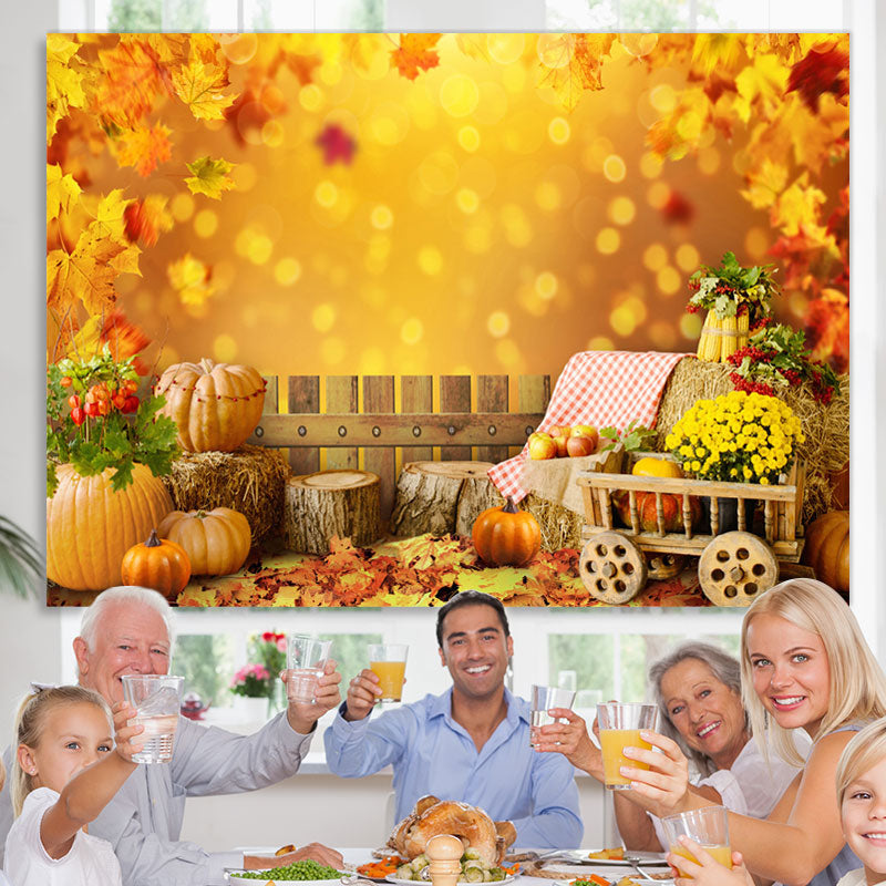 Lofaris Yellow pumpkins floral maple leaves autumn Backdrop