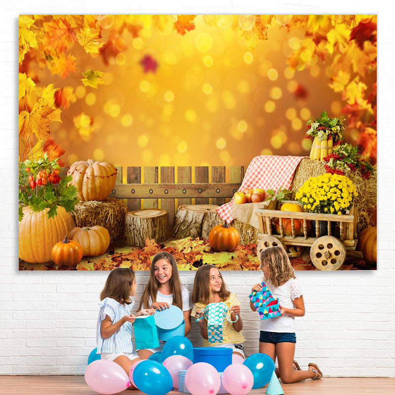 Lofaris Yellow pumpkins floral maple leaves autumn Backdrop