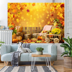 Lofaris Yellow pumpkins floral maple leaves autumn Backdrop