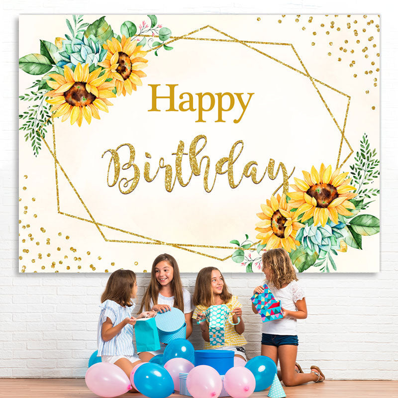 Lofaris Yellow Sunflower Gold Bokeh Happy Birthday Backdrop