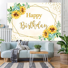 Lofaris Yellow Sunflower Gold Bokeh Happy Birthday Backdrop