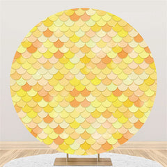 Lofaris Yellow With Orange Round Mermaid Birthday Party Backdrop