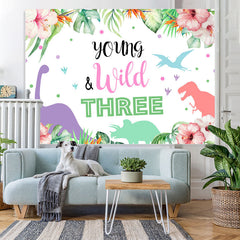 Lofaris Young Wild Dinosaur Plant Backdrop for Three Birthday Party