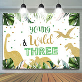 Lofaris Young Wild Three Dinosaur Green Backdrop for Birthday