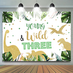 Lofaris Young Wild Three Dinosaur Green Backdrop for Birthday