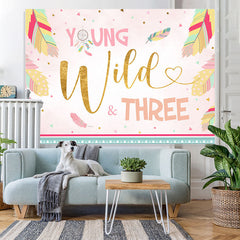 Lofaris Young Wild three Feather Happy 3rd Birthday Backdrop