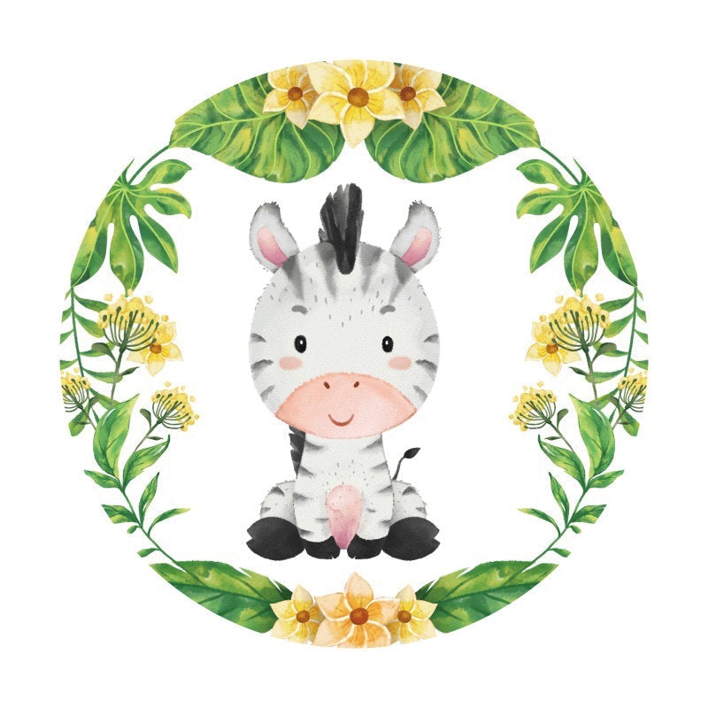 Lofaris Zebra Leaves Circle Happy Birthday Backdrop For Party