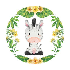Lofaris Zebra Leaves Circle Happy Birthday Backdrop For Party