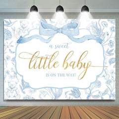 White Blue Bear Floral Sweet Little Baby Backdrop