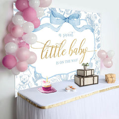 White Blue Bear Floral Sweet Little Baby Backdrop