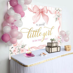 White Pink Floral Bow Tie Sweet Little Girl Backdrop