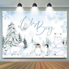 Snow Forest Safari Animal Oh Boy Baby Shower Backdrop