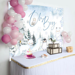 Snow Forest Safari Animal Oh Boy Baby Shower Backdrop