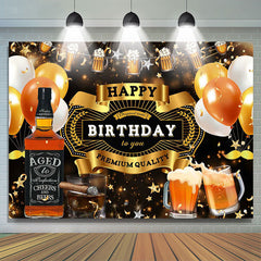 Black Gold Balloons Beer Happy Birthday Backdrop