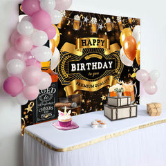 Black Gold Balloons Beer Happy Birthday Backdrop