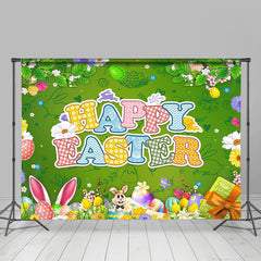 Lofaris Spring Greenery Bunny Eggs Happy Easter Backdrop