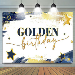 Lofaris Navy Blue Stars Golden Happy Birthday Party Backdrop