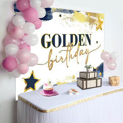 Lofaris Navy Blue Stars Golden Happy Birthday Party Backdrop