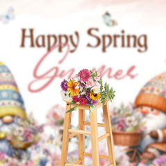 Lofaris Colorful Floral Butterfly Gnome Happy Spring Backdrop