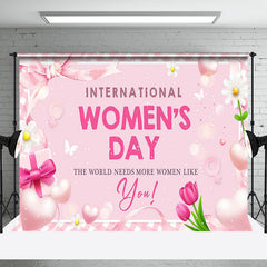 Lofaris Pink Sparkle Floral International Womens Day Backdrop