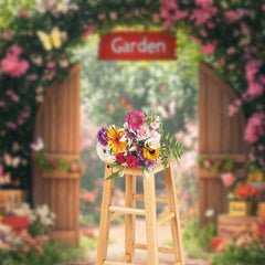 Lofaris Spring Colorful Floral Garden Gate Easter Backdrop