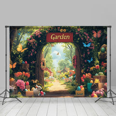 Lofaris Spring Garden Eggs Bunny Floral Gate Easter Backdrop